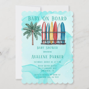 Baby an Bord Surfen Aquamarine Babydusche Einladung