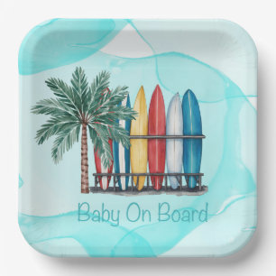 Baby an Bord Surfen Aquamarine Babydusche Pappteller