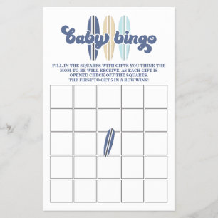 Baby an Bord Surfen Baby Shower Bingo Flyer