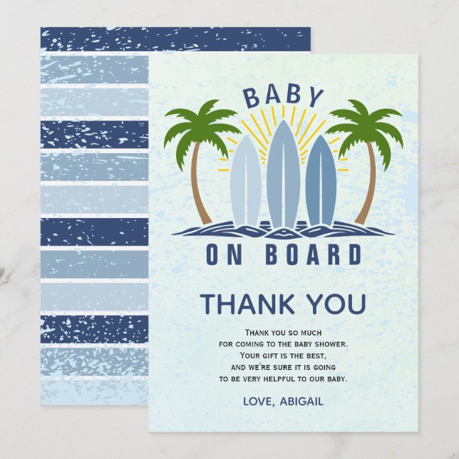 Baby an Bord Surfen Splash Blue Baby Boy Dusche Dankeskarte (Vorne/Hinten)