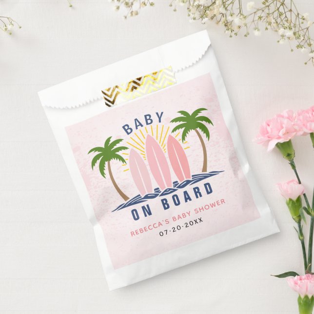 Baby an Bord Surfen Spritzen Rosa Mädchen Dusche Geschenktütchen (Versiegelt)