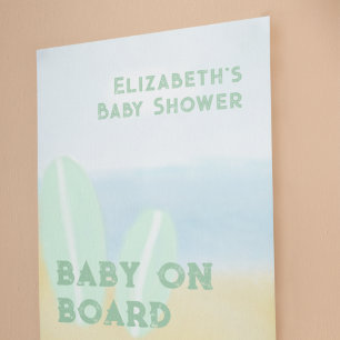 Baby an Bord Surfen Strand Wasserfarbe Babyparty Poster