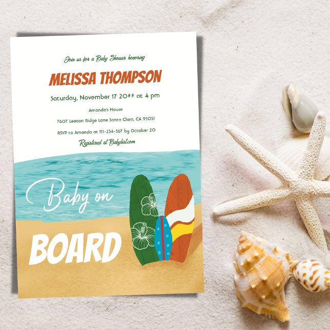 Baby an Bord Surfen Tropical Beach Baby Dusche Einladung (Von Creator hochgeladen)