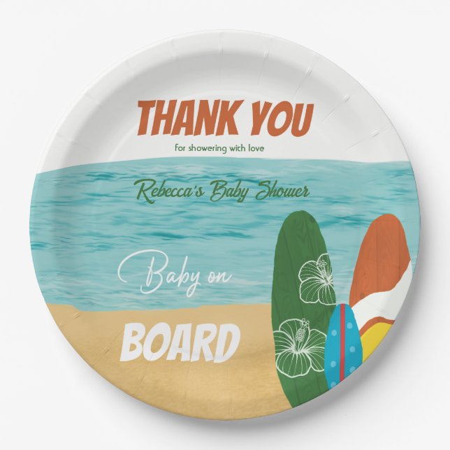 Baby an Bord Surfen Tropical Beach Baby Dusche Pappteller (Vorderseite)