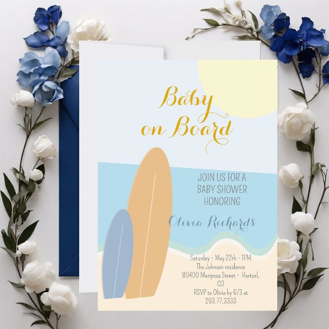 Baby an Bord Surfing Beach Baby Dusche Einladung (Von Creator hochgeladen)