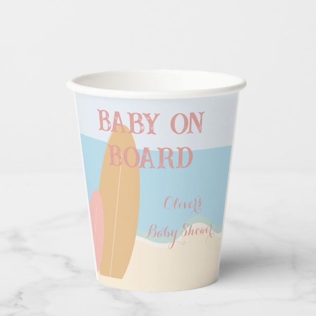Baby an Bord Surfing Beach Baby Dusche Pappbecher (Vorderseite)