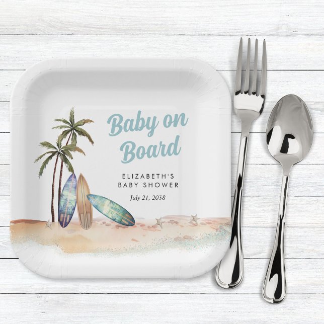 Baby an Bord Surfing Beach Baby Dusche Pappteller (Von Creator hochgeladen)
