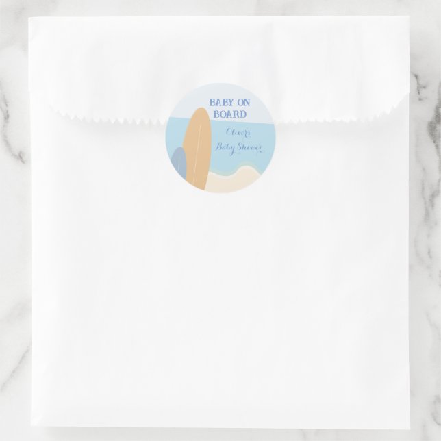 Baby an Bord Surfing Beach Baby Dusche Runder Aufkleber (Tasche)