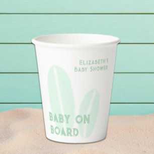Baby An Bord Surft auf dem Strand Wasserfarbe Baby Pappbecher