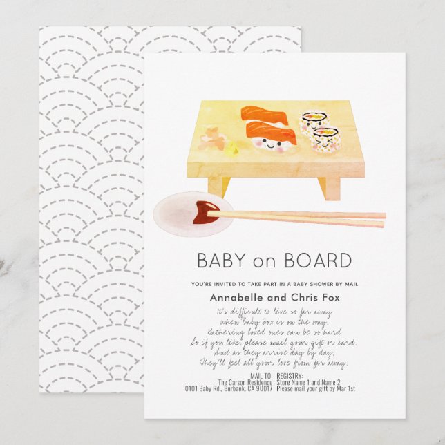 Baby an Bord Sushi Baby Dusche by Mail Einladung (Vorne/Hinten)
