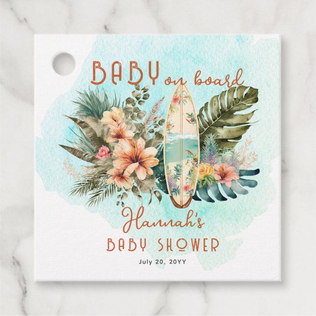 Baby an Bord Tropical Surf Baby Dusche Geschenkanhänger (Vorderseite)