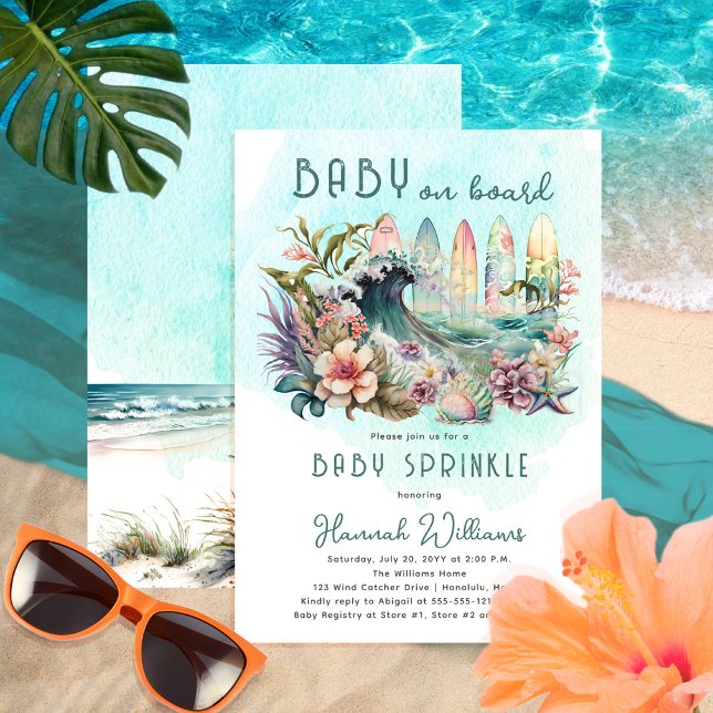 Baby an Bord Tropical Surf Floral Baby Sprinkle Einladung (Von Creator hochgeladen)