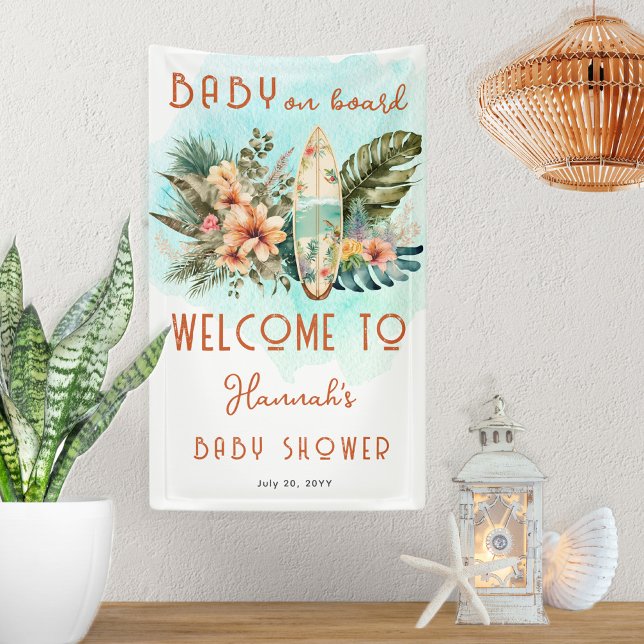 Baby an Bord Tropical Surf Neutral Baby Dusche Banner (Von Creator hochgeladen)