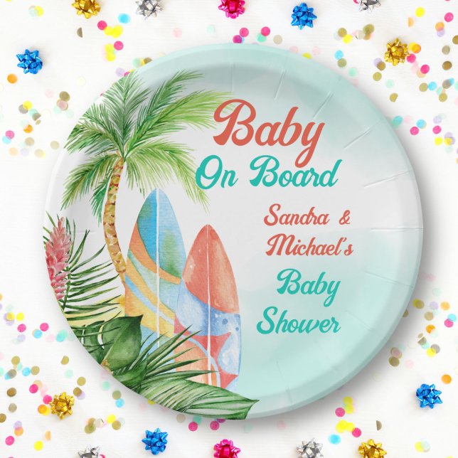 Baby an Bord Tropical Surfbaby Dusche nach Maß Pappteller (Von Creator hochgeladen)