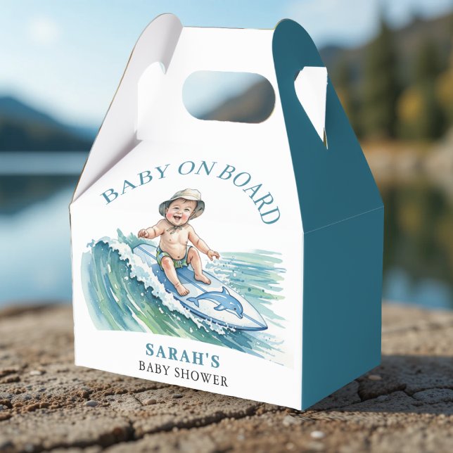 Baby an Bord Wasserfarbe Surfbabydusche Geschenkschachtel (Baby on Board Watercolor Surfing Baby Shower Favor Boxes
)