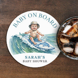 Baby an Bord Wasserfarbe Surfbabydusche Runder Pappuntersetzer