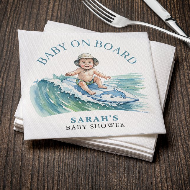 Baby an Bord Wasserfarbe Surfbabydusche Serviette (Baby on Board Watercolor Surfing Baby Shower Napkins
)
