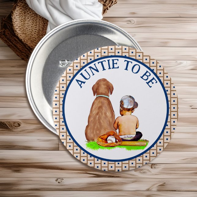 Baby and Dog Baseball Babydusche Button (Von Creator hochgeladen)