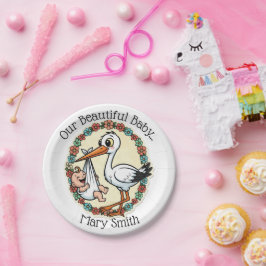Baby and Stork Design Vintage Style Pappteller
