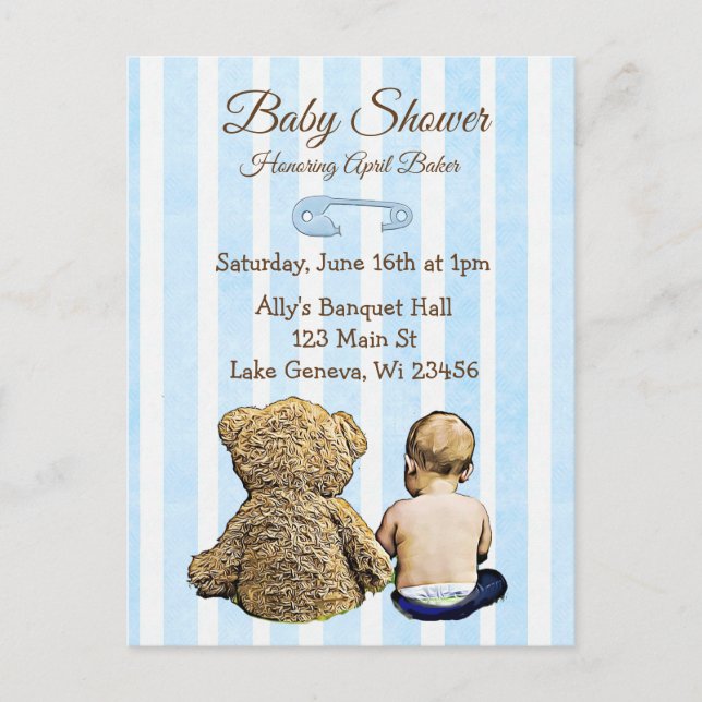 Baby and Teddy Bear Baby Showcard Einladungen (Vorderseite)