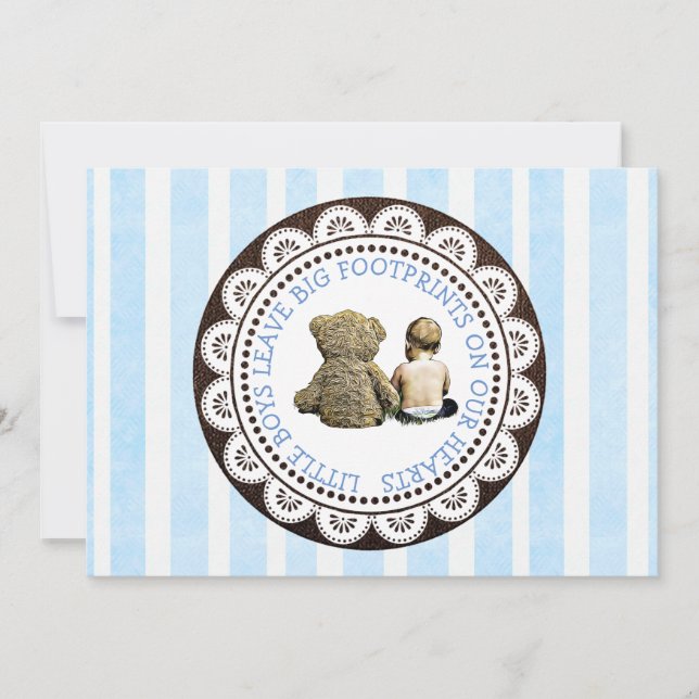 Baby and Teddy Bear Boys Kinderdusche Einladung (Vorderseite)