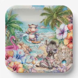 Baby Animal Beach Party Plate Pappteller