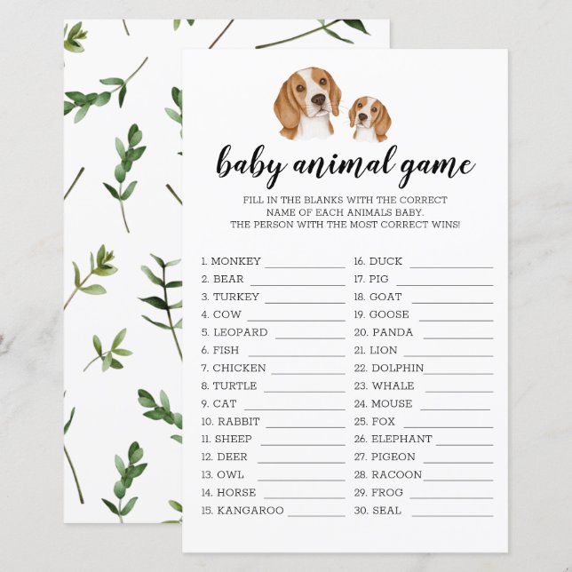 Baby Animal Game Beagle Watercolor Thema (Vorne/Hinten)