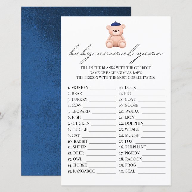 Baby Animal Game French Bonjour Bebe Watercolor (Vorne/Hinten)