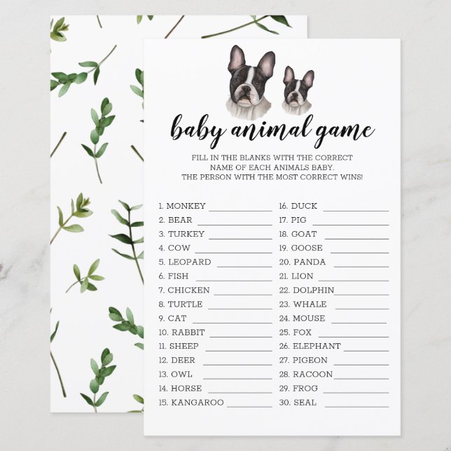 Baby Animal Game French Bulldog Babydusche BW (Vorne/Hinten)