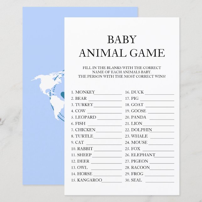 Baby Animal Game Travel Passport Baby Dusche (Vorne/Hinten)