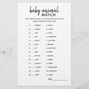 Baby Animal Match Minimalistisch Baby Shower Game