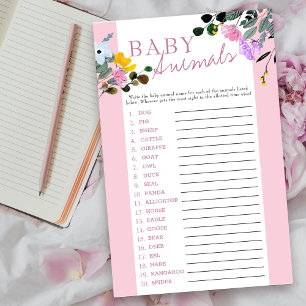Baby Animal Name Game Wildblume Baby Dusche Quiz