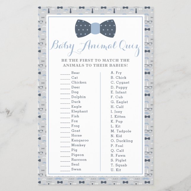 Baby Animal Quiz Baby Showspiel Flyer (Vorne)