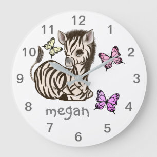 Baby Animal Zebra Butterfly Kinderzimmer Wall Cloc Große Wanduhr