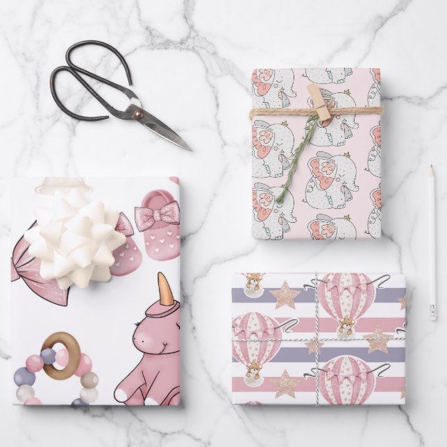 Baby Animals Baby Dusche Geschenkpapier Set (Vorderseite)