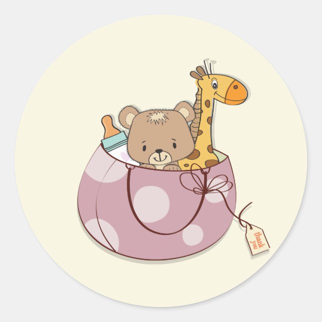 Baby Animals Baby Dusche Runder Aufkleber (Vorderseite)