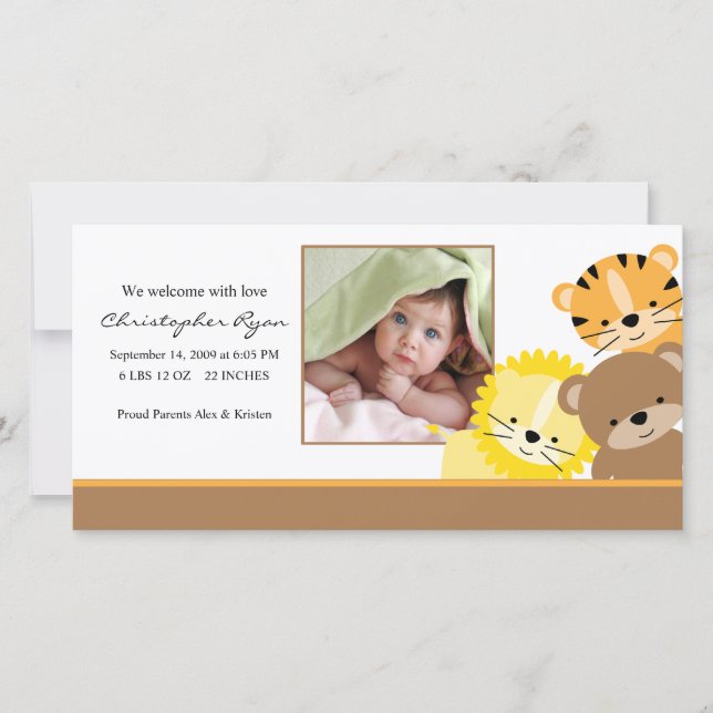 Baby Animals Baby Foto Birth Annoucement Ankündigung (Vorderseite)