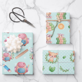 Baby Animals Blue for Boy Geschenkpapier Set