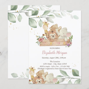 Baby Animals Forest Blätter Kinderdusche Einladung