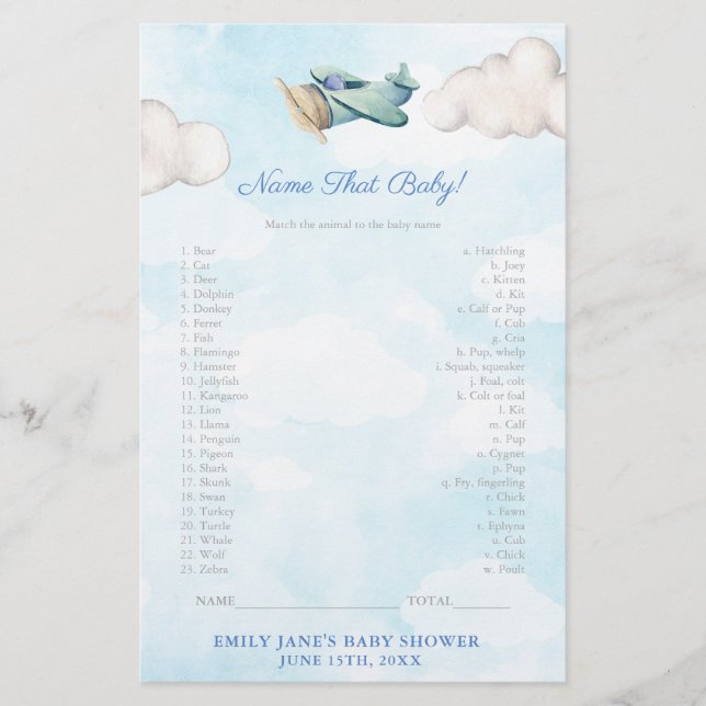 Baby Animals Game Card Spielzeug Airplane Babydusc Flyer (Vorne)