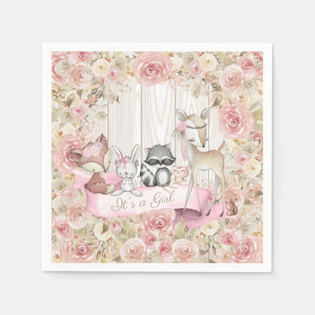Baby Animals Girl Woodland Babydusche Serviette (Vorderseite)