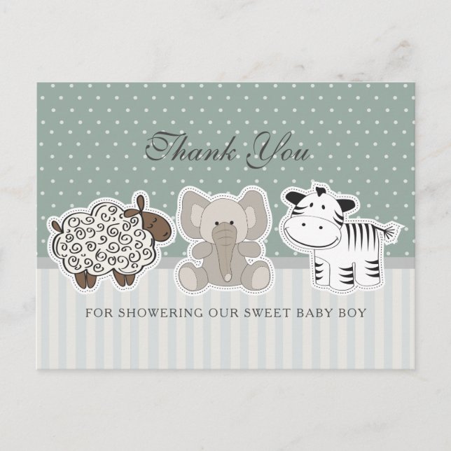 Baby Animals Green Baby Dusche Vielen Dank Postkarte (Vorderseite)