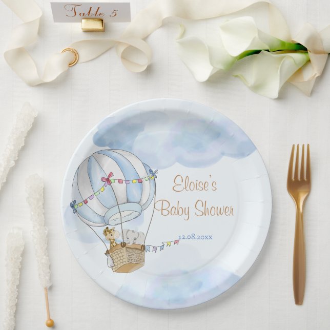 Baby Animals Hot Air Ballon Babydusche Pappteller (Hochzeit)