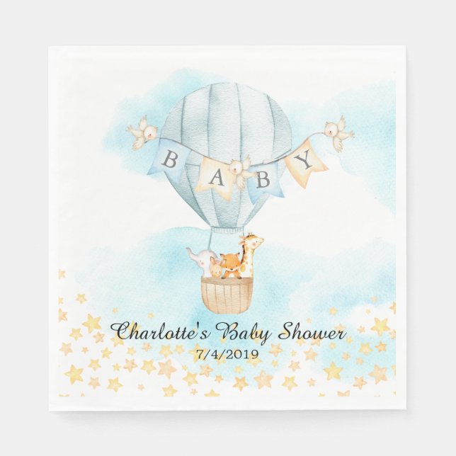 Baby Animals Hot Air Ballon Dusche Papier Napkins Serviette (Vorderseite)
