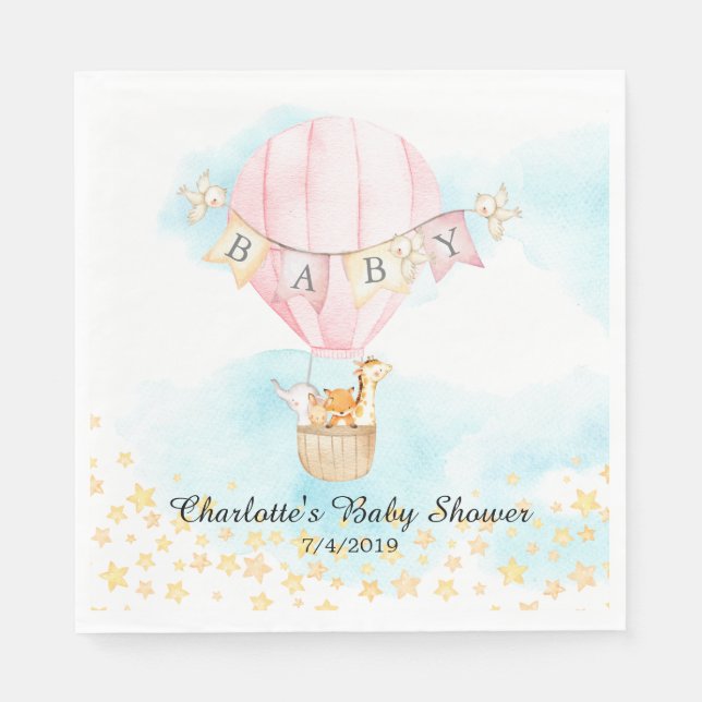 Baby Animals Hot Air Ballon Dusche Papier Napkins Serviette (Vorderseite)