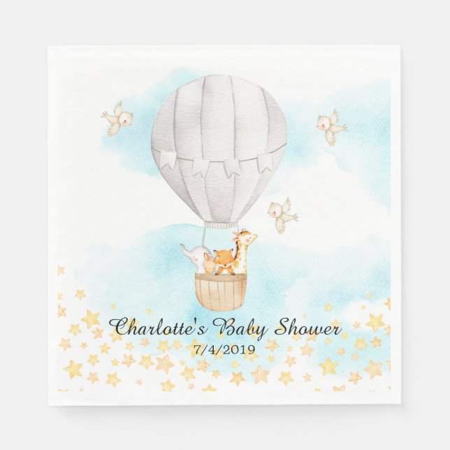 Baby Animals Hot Air Ballon Dusche Papier Napkins Serviette (Vorderseite)