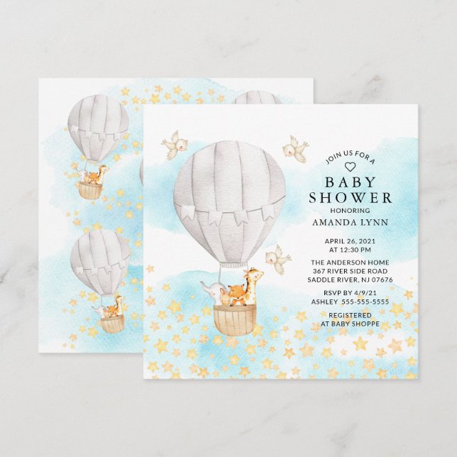 Baby Animals Hot Air Ballon Ride Baby Dusche Einladung (Vorne/Hinten)