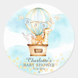 Baby Animals Hot Air Ballon Ride Baby Dusche Runder Aufkleber