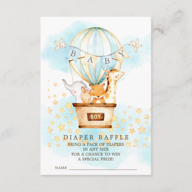 Baby Animals Hot Air Ballon Windeln Raffle Ticket Begleitkarte (Vorderseite)