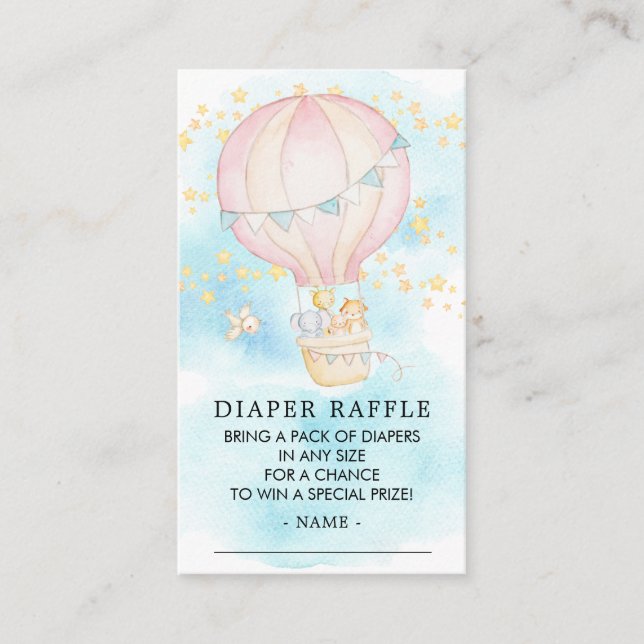Baby Animals Hot Air Ballon Windeln Raffle Ticket Begleitkarte (Vorderseite)
